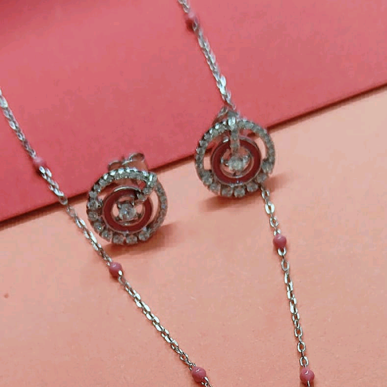 Stylish Pink Enamel CZ pendant set in silver